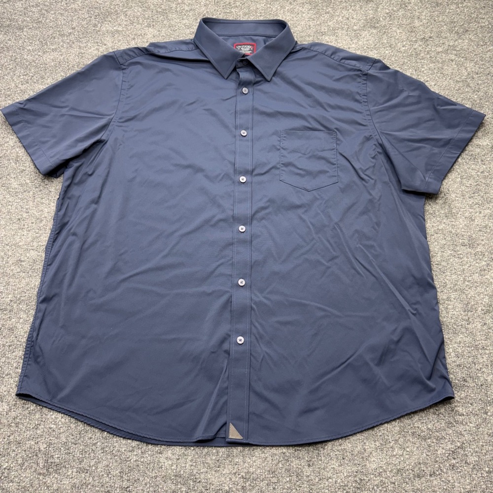 UNTUCKit Gironde SS Navy Blue Short Sleeve Button Down Shirt Men XXL Relaxed Fit